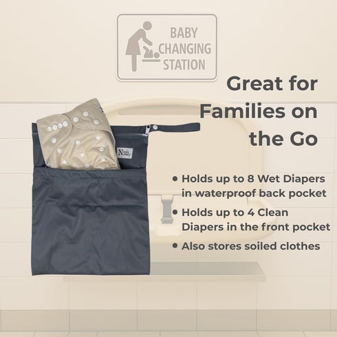 Swimming, 11x15 2 Pack Nora's Nursery Wet Dry Bags with Two Zippered Pockets - Reusable and Washable Wet Bag