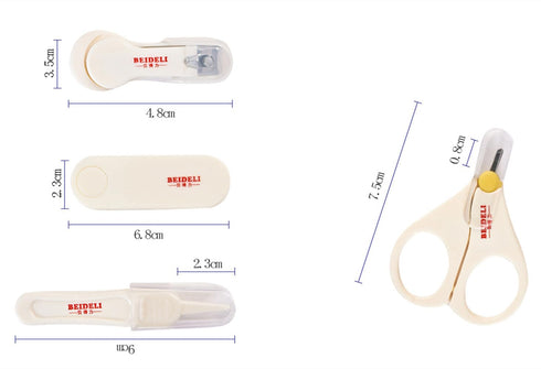 BuryTony 4pcs Set Baby Grooming Safety Nail Care Nursery Fingernail Kit Newborn Toddler - Clippers Scissors Tweezer