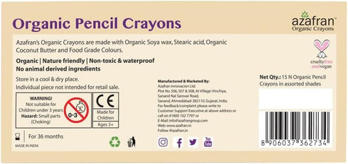Pack 15 127 Azafran Organic Pencil Crayons - of Colored Thins, Non Toxic Ingredients, Non-Greasy, Eco Friendly, Food