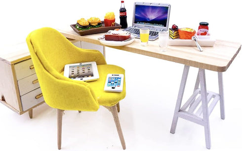 20Pcs Miniature Laptop Computer Tablet Toy Phone Pad and Fast Food Cake, Juice Fits Barbie Doll Accessories