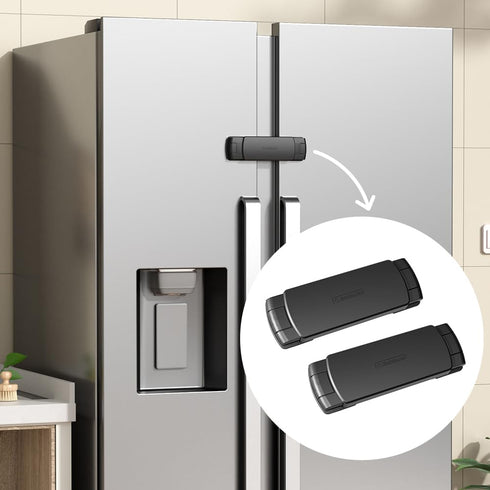 EUDEMON 2 Pack French Fridge Lock, Easy to Install Refrigerator/Freezer Lock for Kids & Babies (Black)