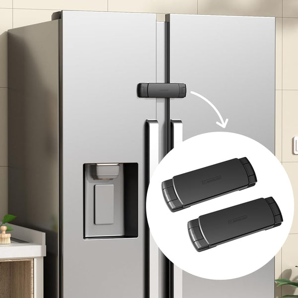 EUDEMON 2 Pack French Fridge Lock, Easy to Install Refrigerator/Freezer Lock for Kids & Babies (Black)
