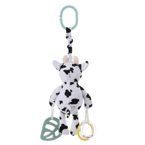 Apricot Lamb Baby Activity Toy for Stroller or Car Seat, 8.5 Inches, Plush Cow Character, Gentle Rattle & Soft Teether