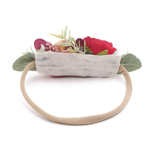 Baby Girl Floral Headbands, 3pcs Nylon Handmade Flower Crown Elastic Hairband for Newborn Toddler Hair Accessories