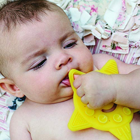 POPPIES Smiley The Star Silicone Suction Cup Teether, BPA-FREE, Sensory Bath Toy (Yellow)