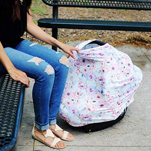 Kiddo Kind Carseat Cover for Girls - Watercolor Floral - Includes Car Seat Strap Covers