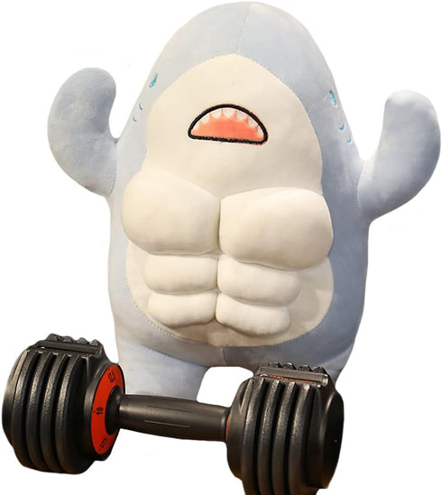 ELAINREN 3D Muscle Shark Plush Toy - Large 17.7" Blue Whale Fish Pillow, Soft & Adorable Ocean Animal Doll Gift