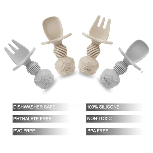 PandaEar (4 Pack) Silicone Baby Led Weaning Spoon Fork - First Training Self Feeding Utensils Set for Toddler 6 Months