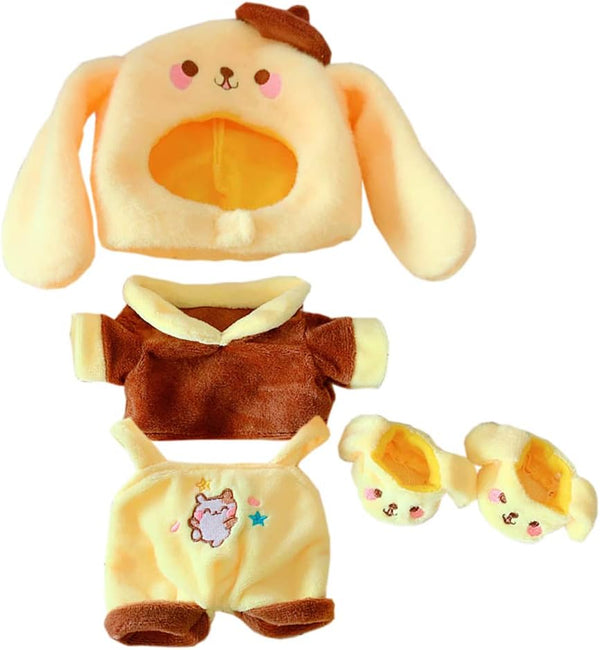 niannyyhouse Yellow Dog Suit Doll Dressup, Hat, Jacket, Overalls, Shoes for 7.8in/20cm Plush Dolls