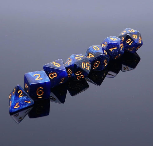 DND Dice Set 7Pcs Dark Blue Mix Black Nebula Dice for Dungeon and Dragons D&D RPG with Dice Bag