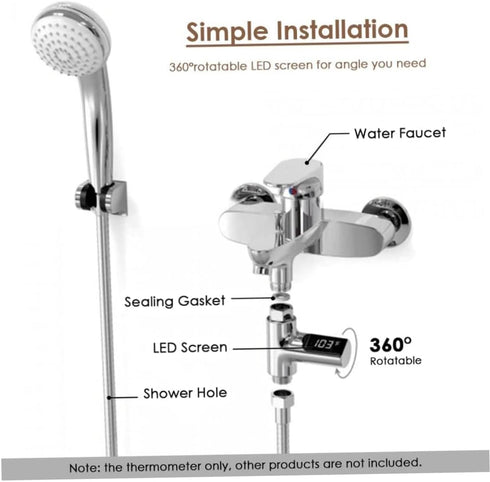 Xoeryoy 5~85C 360 Digital Shower Thermometer Digital Thermometer, with Rotating LED Water Meter Shower Water
