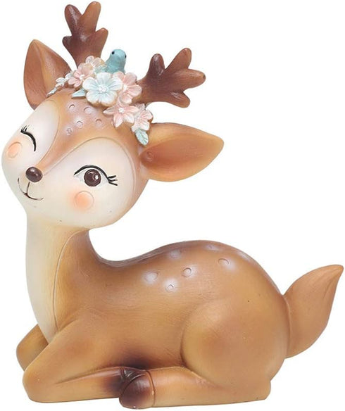 Deer Figurines Toys Decor - 4.1" Cute Fawn Doe Christmas Home Decor Resin Ornament for Birthday Wedding