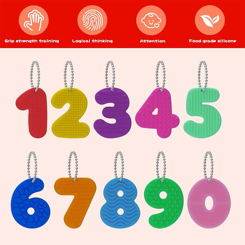 10PCS 123 Gift(10 Sensory Toys & Number Learning - Soft Silicone Stones with Keychains, Montessori Math Toys