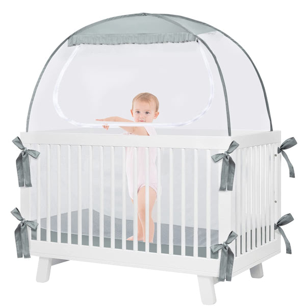 L RUNNZER Baby Crib Tent, Pop Up Crib Canopy to Keep Baby from Climbing