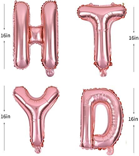 TONIFUL Rose Gold Happy Birthday Balloons Banner, 16 Inch Mylar Foil Letters for Birthday Decorations