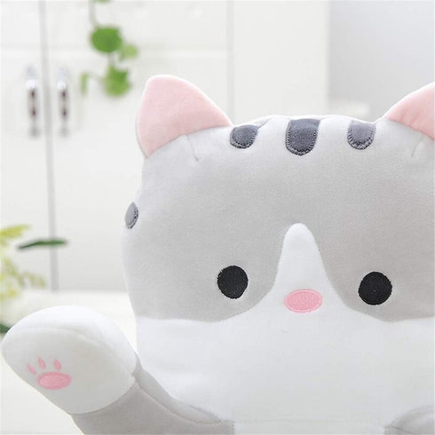 shangman Lovely Plush Cat Doll - Cute Cartoon Soft Stuffed Kitten, Long Throw Pillow Toy Gift for Kids (Grey)
