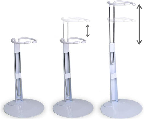BANBERRY DESIGNS Doll Stand Set of 6 Adjustable Holders for Dolls and Figures 6-12 inches High, White Metal