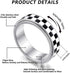 18K Checkered Fidget Spinner Ring for Adults, Gold Plated Stainless Steel Rotating Anxiety Relief Jewelry Gift