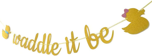 Waddle It Be Gold Glitter Duck Gender Reveal Party Banner