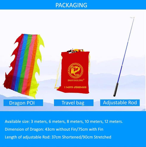 5 Meters Blue Scale Dragon Silk-like Poi, Outdoor Flinging Fitness Dragon Dance Streamer with Adjustable Handstick +