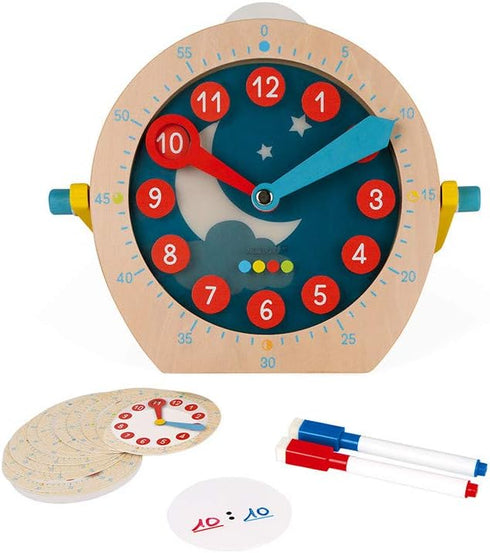Janod Learn to Tell Time - Wooden Educational Teaching Clock for Ages 5+, J05076