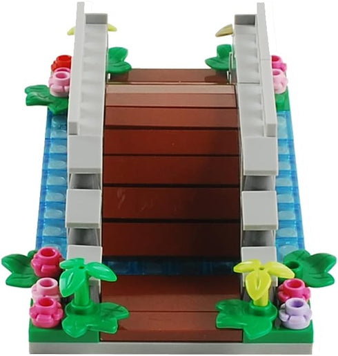 Arch Bridge Pond Building Blocks, Small Fountain Scenery Accessories Set Compatible with Major Brands
