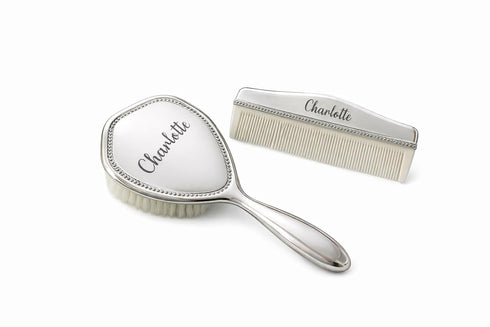 Custom Silver Baby Brush Set First Birthday Heirloom Gift