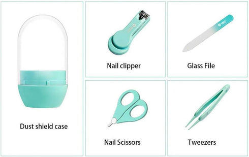 4-in-1 Baby Grooming Kit, Premium Stainless Steel Baby Manicure Set with Clippers, Scissor, File & Tweezer (Green)