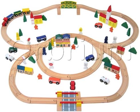 Orbrium Toys 100 Piece Triple Loop Wooden Train Set Track - Fits Thomas Brio