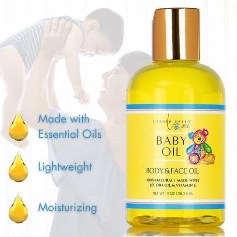 Lather Green 4 oz Gentle Embrace Baby Oil - Hydrating & Soothing for Sensitive Skin