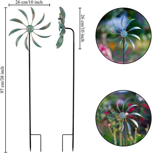 Outdoor Metal Wind Spinners, Garden Pinwheels Waterproof Sculptures, Small Windmills for Yard Decor