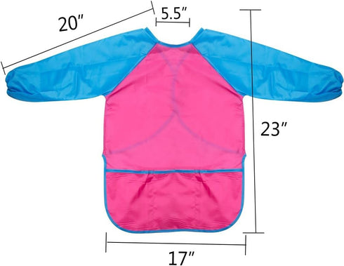 Kids Art Smocks 2 Pack, Long Sleeve Painting Smock with 3 Pockets for Ages 3-8