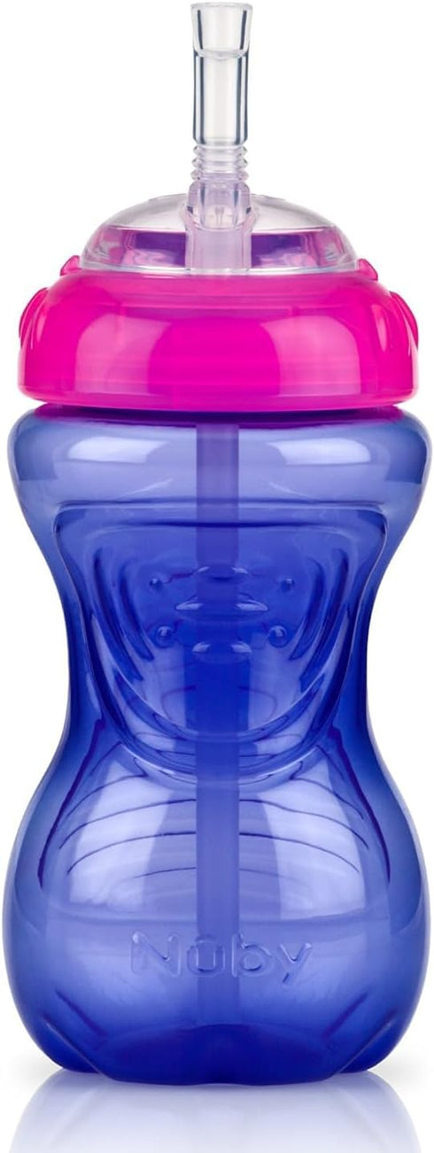 Nuby No-Spill Soft Straw Easy Grip Sippy Cup for Girls - 10 Oz, 3-Pack, 12+ Months