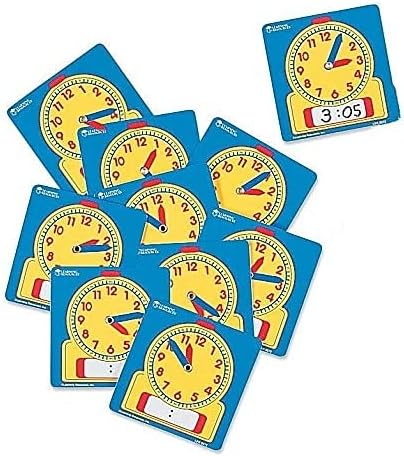 Learning Resources Write and Wipe Clocks, Set of 10 for Kids, Practice Time, Homeschool, Classroom