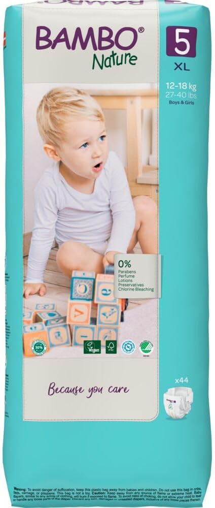 Bambo Nature Hypoallergenic Baby Diapers, Eco-Labeled Diapers, Enhanced Leakage Protection, Totally Chlorine-Free,