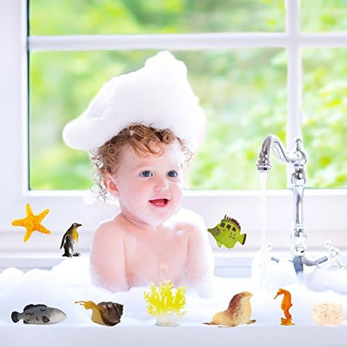 Ocean Sea Animals Figures Set, 60 Pack Mini Plastic Deep Underwater Life Creatures, STEM Educational Bath Toys