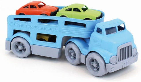 Green Toys Car Carrier, Blue - Kids Toy Vehicle for Pretend Play, Motor Skills, 4 Piece Set, Made in USA, Dishwasher