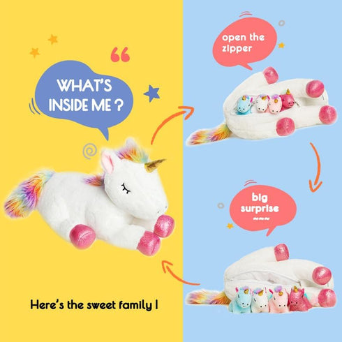 5 Pieces Unicorn Toys for Girls, 1 Mommy Unicorn with 4 Babies, Soft Plush Unicorn Gifts for Kids 3-9 Years