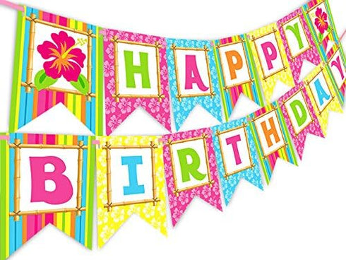 Luau Tiki Happy Birthday Banner Pennant for Party Decor