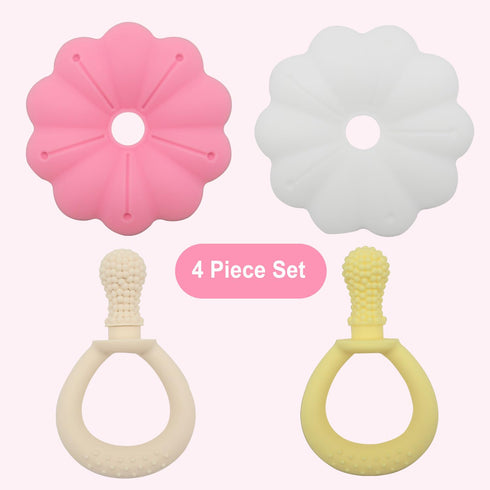 3 (Set 2) Ginbear Silicone Baby Teether for Girls, BPA Free Food Grade Infant Teething Toys, Soothing Baby Chew Toys