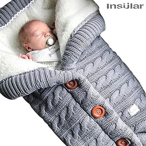 insular Warm Baby Sleeping Bag Envelope Winter Kid Sleepsack Footmuff Stroller Knitted Sleep Sack Newborn Knit Wool