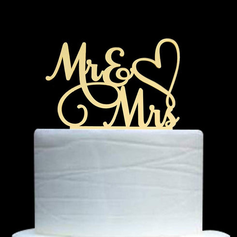 Mr and Mrs Cake Topper, Bride and Groom Sign Wedding/Engagement Cake Decoration, Mirror Gold Acrylic