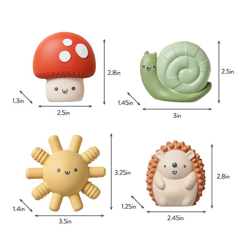 Set 4 Itzy Ritzy Water-Squirting Sensory Bath Toys Soft, Textured & Easy to Squeeze for Babies & Toddlers Characters