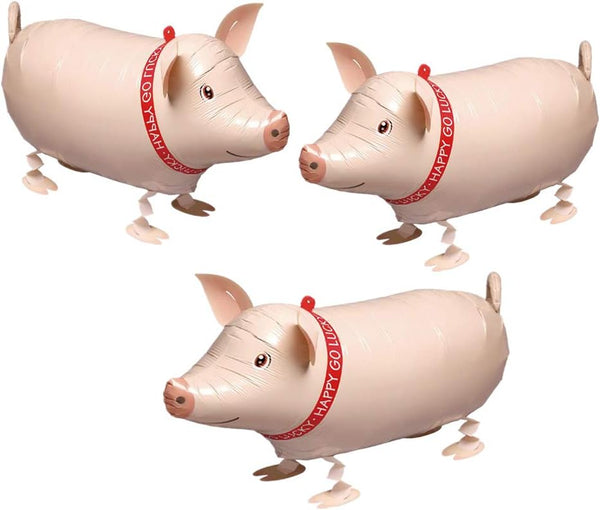Soochat Pig Balloon Animal, Walking Mylar Foil Balloon for Birthday Wedding Party Decoration, 3 Pcs