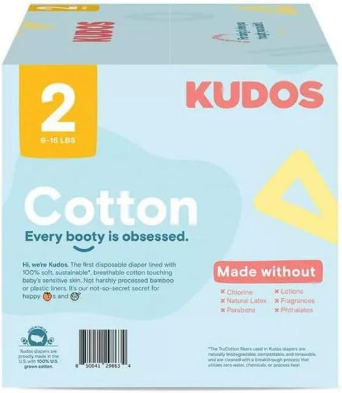 Generic 100% 2-6-16 lbs 66 Count Kudos Chlorine Free Premium Diapers, Cotton-Lined - Size