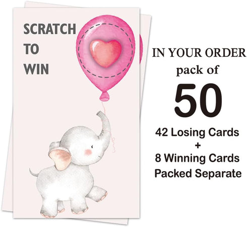 50 Pack Baby Shower Theme Scratch Off Game - Elephant Balloon Scratch Card for Baby Shower Birthday Party Lottery