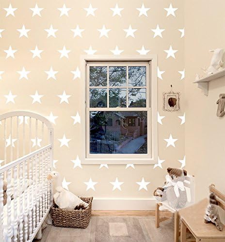48pcs/Set Large White Stars Vinyl Wall Decor Stickers, DIY White Star Wall Decals for Kids Room
