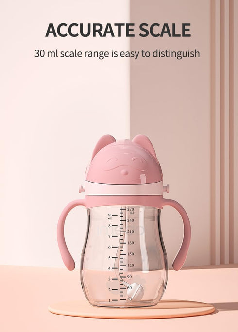 1-3 12+ 270ml/9oz (2Pack,Pink) Oberni No Spill Sippy Cups, Double Sealing Leakproof Water Bottle with Weighted Straw