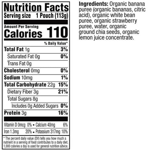 Plum Organics Mighty Builder Organic Toddler Food - 4 oz Pouch (Pack of 12) - Banana, White Bean, Strawberry, and Chia
