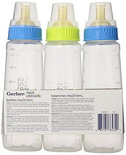 3 Pack Gerber First Essential Clear View Plastic Nurser With Latex Nipple, BPA Free, Colors may vary